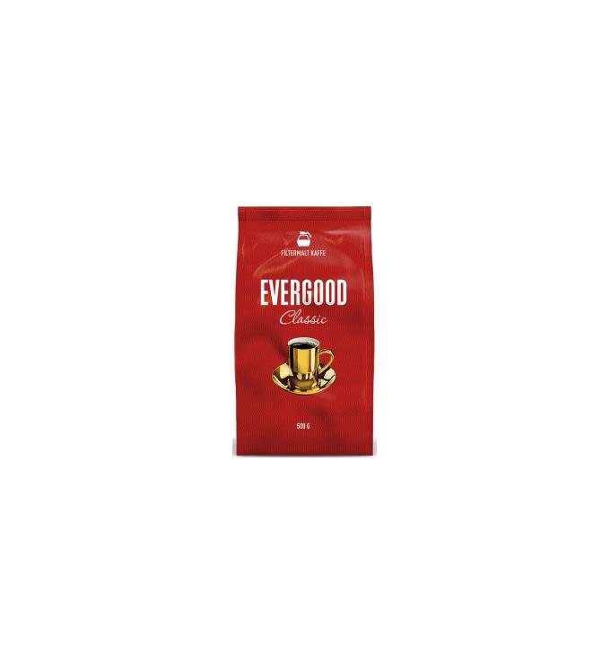 767763 Evergood 1809607 Kaffe EVERGOOD filtermalt 500 gr Fyldig aromatisk kaffe med fin ettersmak